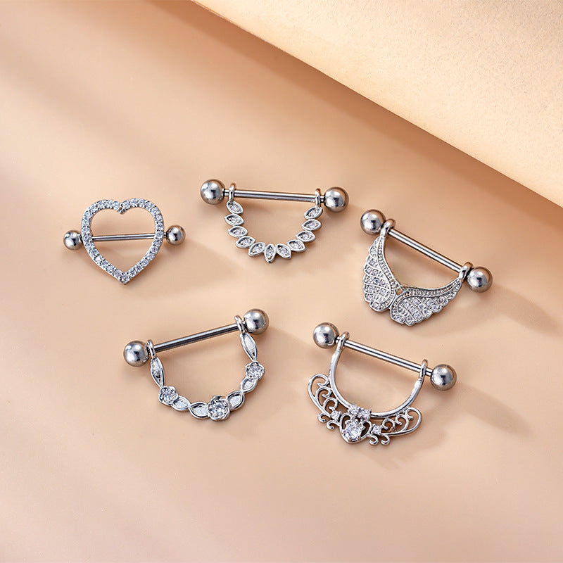 Heart Wing Zircon Nipple Rings & Studs - 316 Stainless Steel Body Jewelry