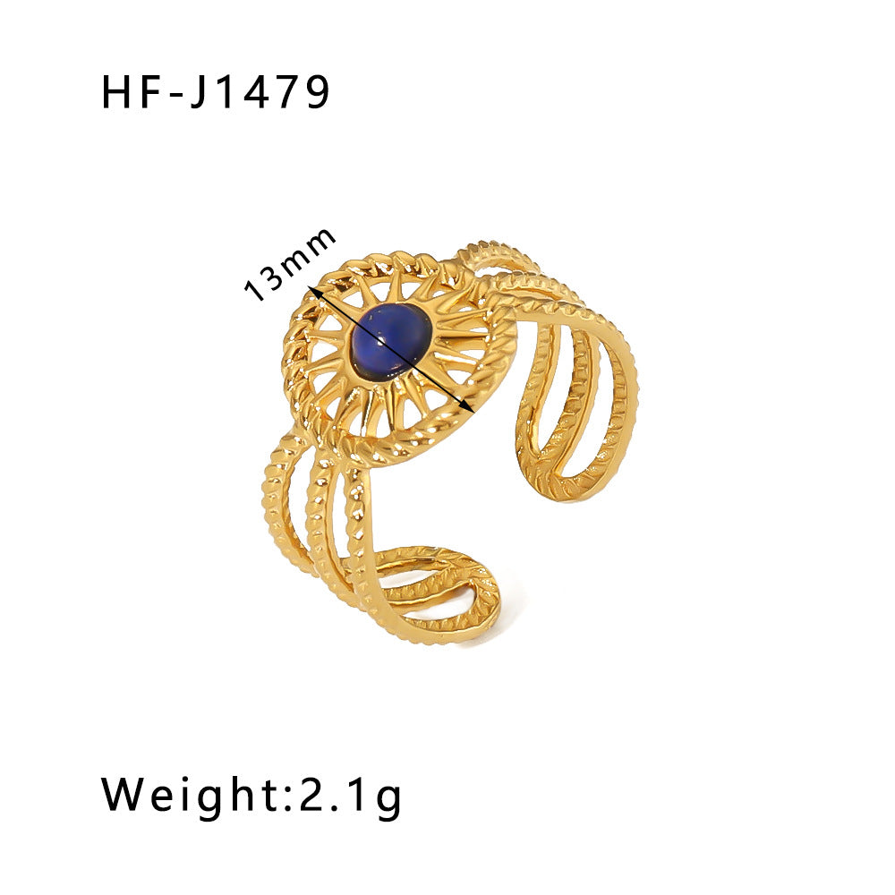 Basic Vintage Style Round Stainless Steel Plating Inlay Natural Stone 18K Gold Plated Open Rings