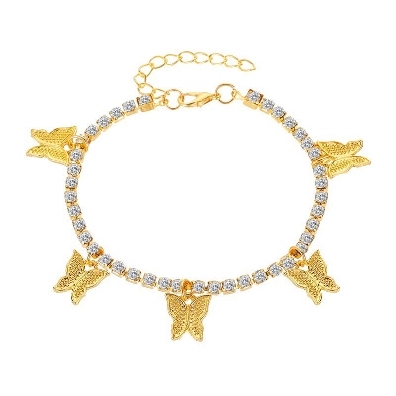 Creative Rhinestone Butterfly Tassel Anklet Fashion Beach Jewelry