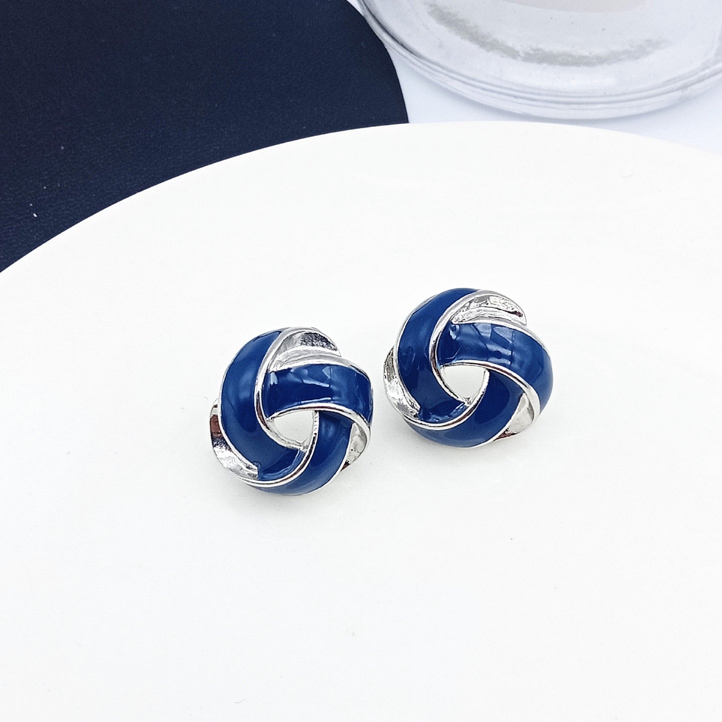 Klein Blue C Shape Alloy Stud Earrings - Niche Simple Design Korean Style for Women