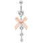 Hawaiian Tropical Heart Bow Knot Belly Ring with Zircon Inlay - Stainless Steel & White Gold Plated