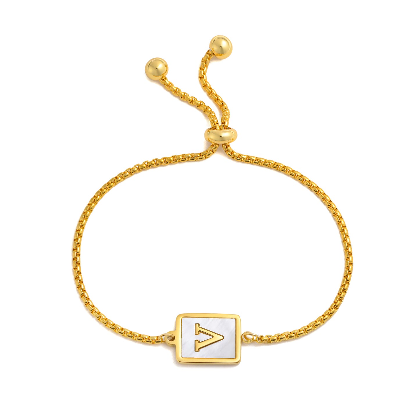 Elegant Stainless Steel English Letter Shell Bracelet - Adjustable Gold Square Design for Women