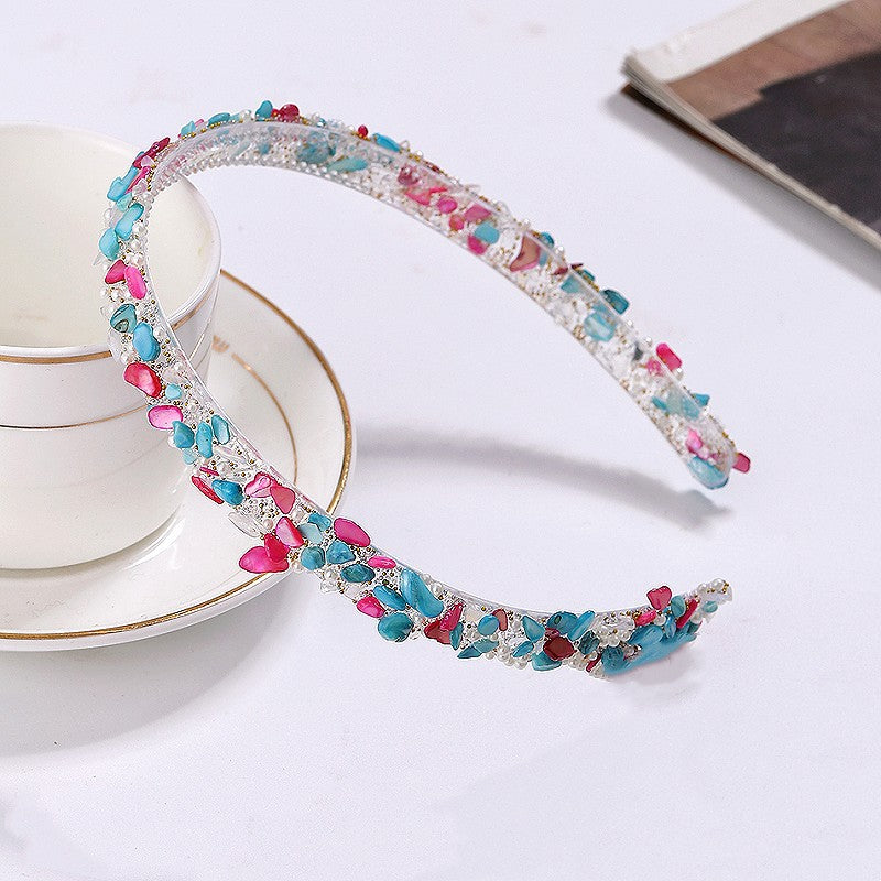 Women's Colorful Stone Hair Band with Artificial Pearl Inlay and Floral Plastic Hair Combs