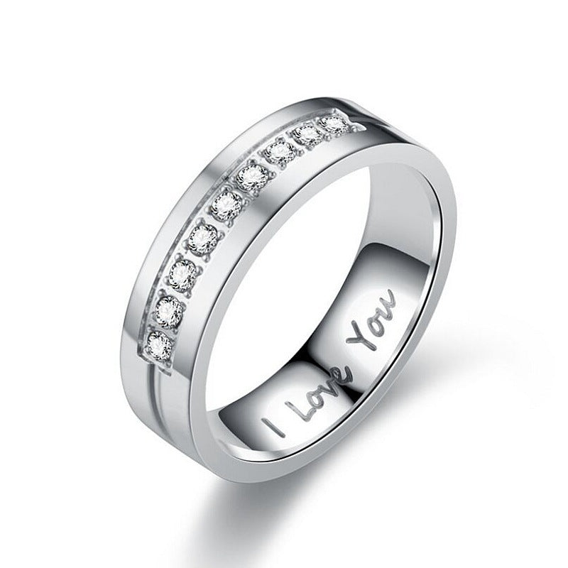 Lettering Stainless Steel Diamond Couple Rings