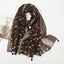 Women's Vintage Bohemian Floral Cotton Linen Print Scarf with Tassels