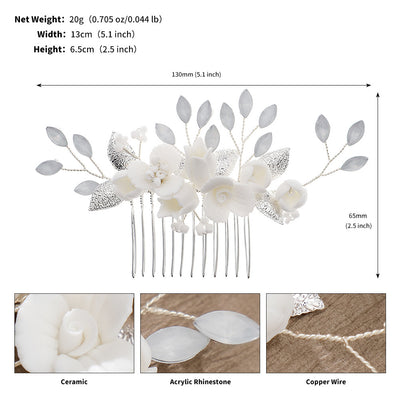 Retro Floral Ceramic Flower Bridal Hair Comb with Imitation Pearls