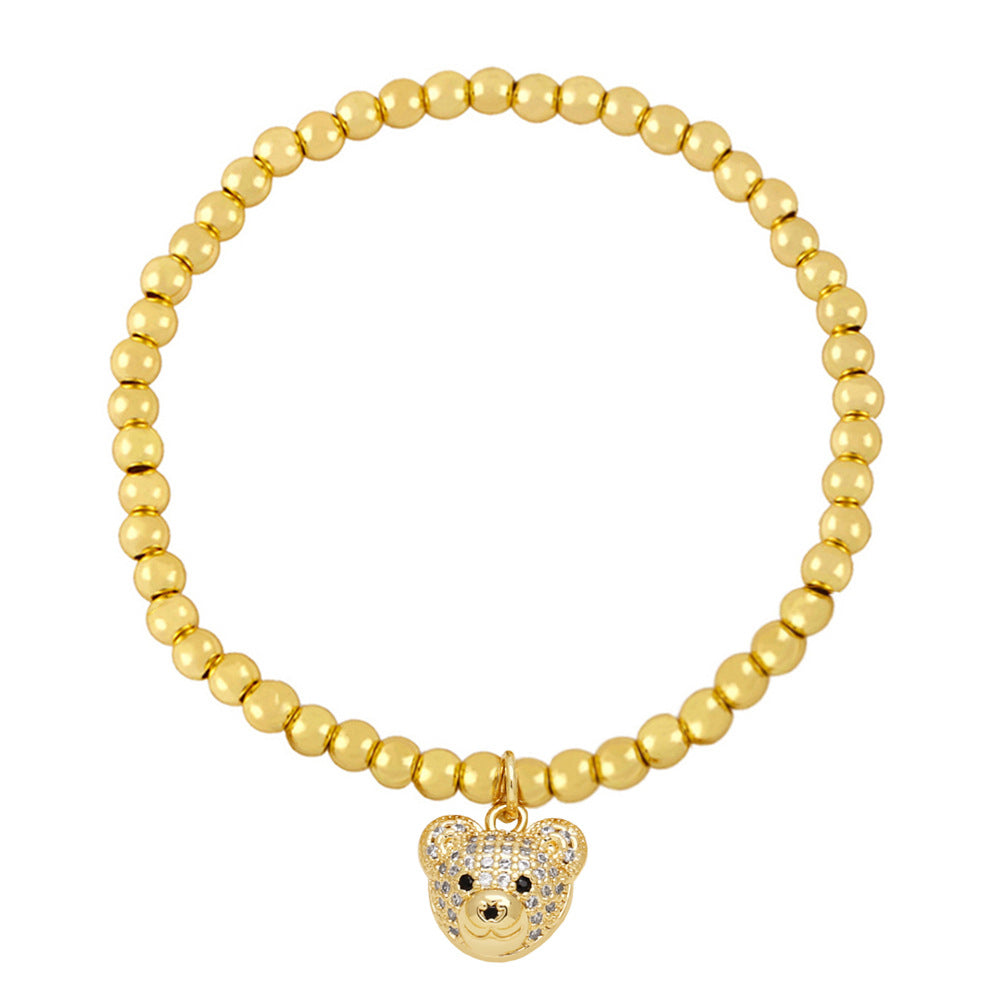 Sweet Bear 18K Gold Plated Stainless Steel Beaded Bracelet