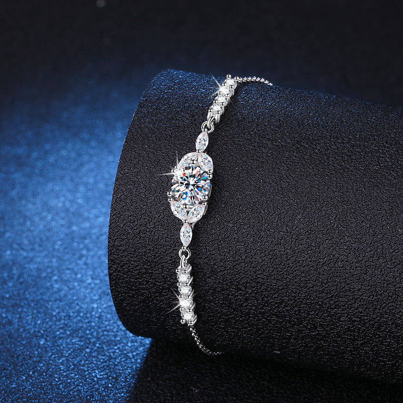 Sterling Silver Adjustable Geometric Moissanite Starflower Bracelet