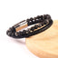 Retro Round Alloy Beaded Leather Bracelet with Natural Stone Tiger Eye and Agate