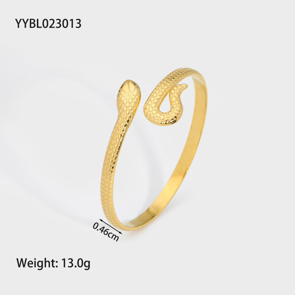 Modern Geometric Heart Snake 18K Gold Plated Stainless Steel Bracelet - European American Fashion Luxury Design