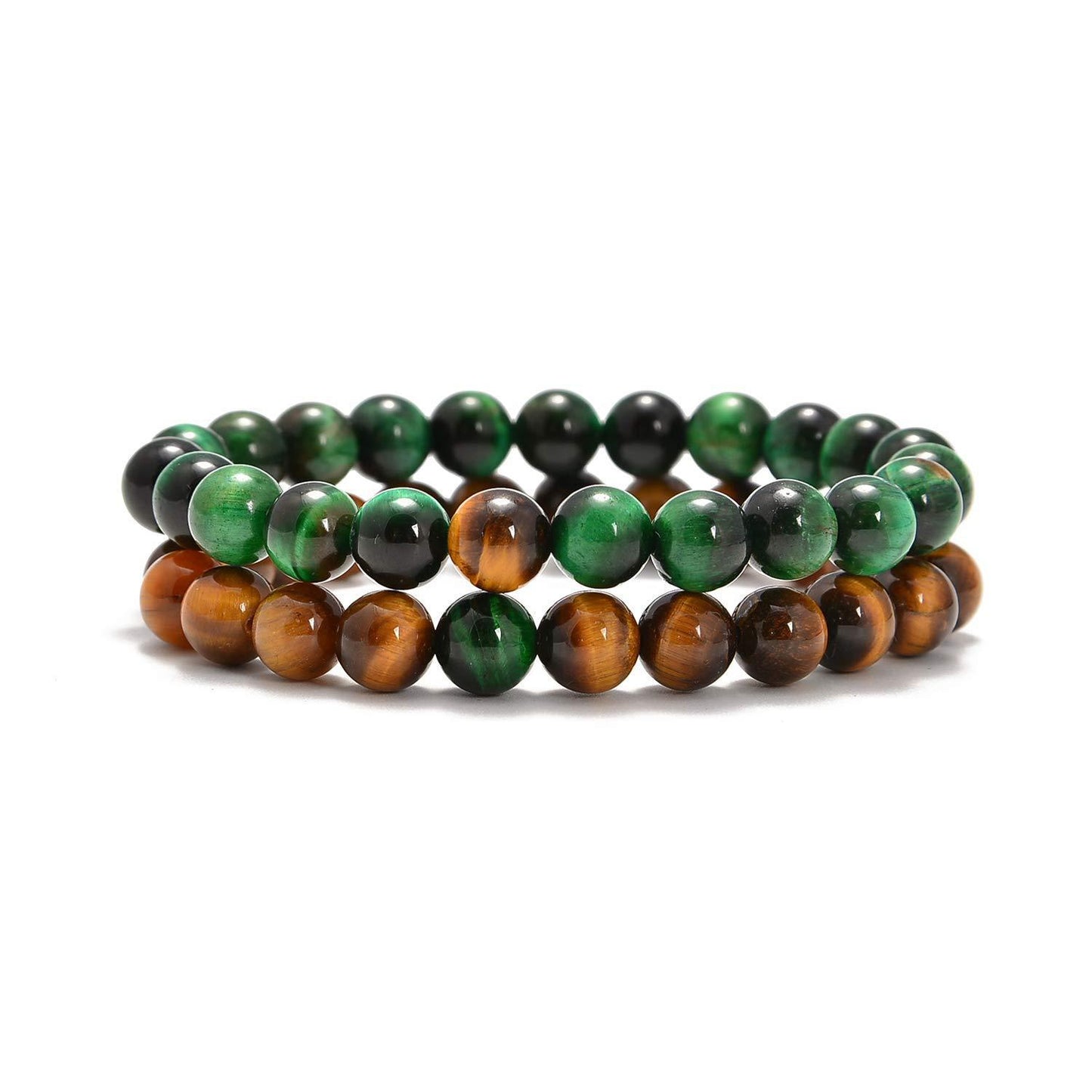 Unisex Natural Stone Lava Tiger Eye White Agate Beaded Bracelet Set