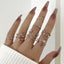 Geometric Rhinestone Bow Knot Open V-Shaped Ring Set for Women