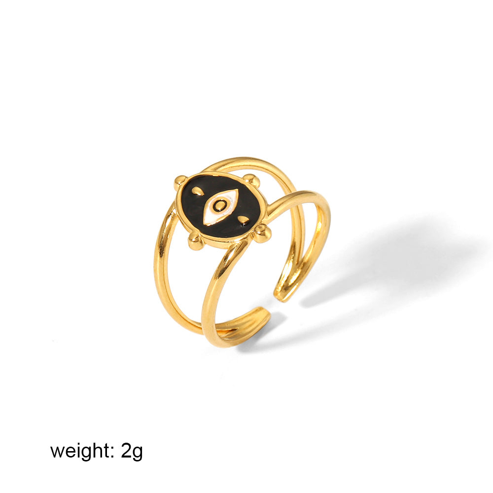 18K Gold Plated Evil Eye Stainless Steel Open Ring