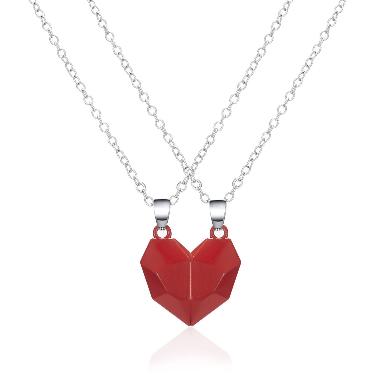 Magnetic Heart Couple Necklace Set with Stone Pendant