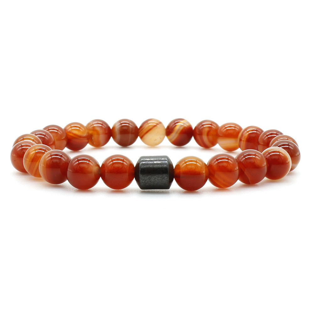 Unisex Geometric Beaded Bracelet with Turquoise, Tiger Eye, and Volcanic Stone