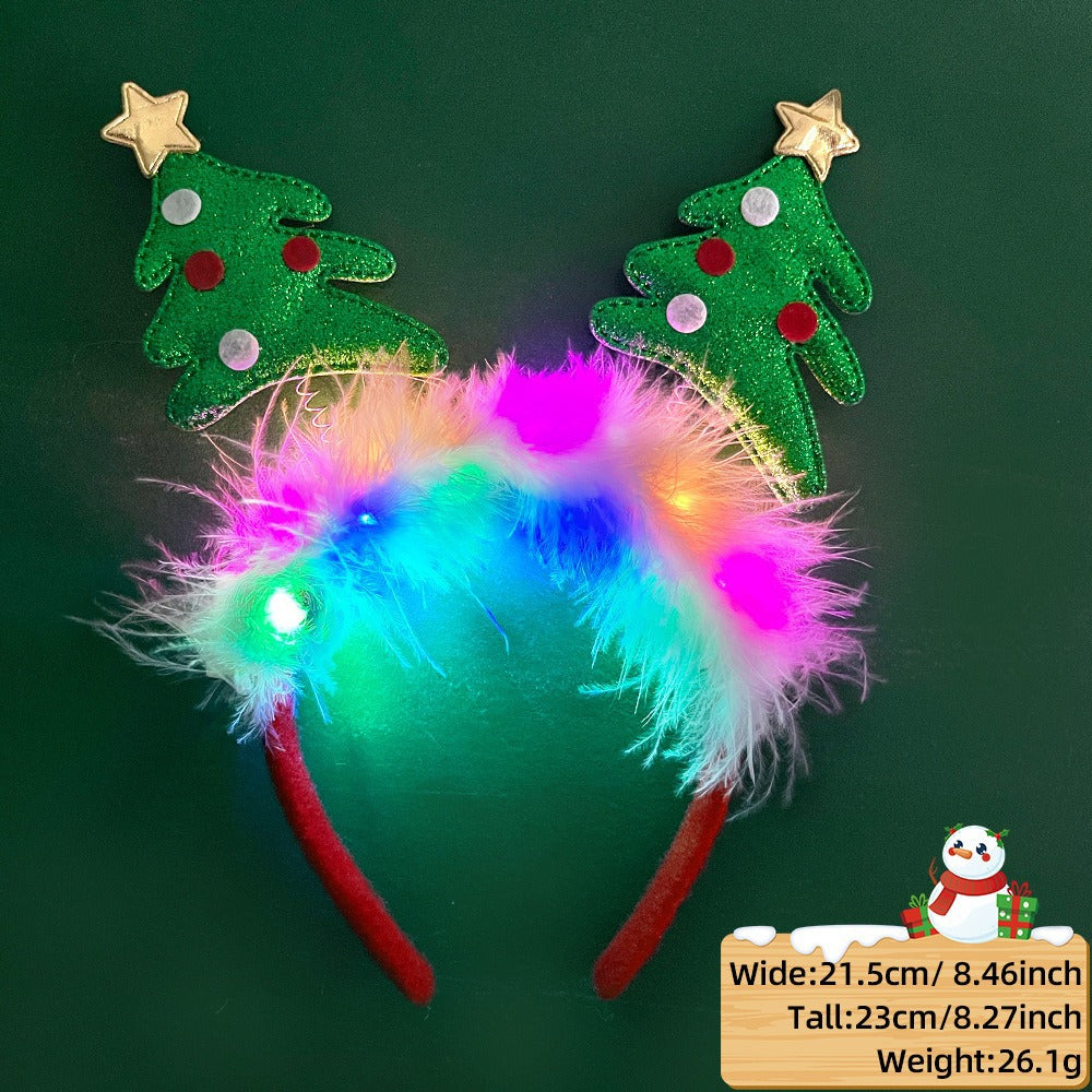 Christmas LED Light-Up Reindeer Antler Headband with Feather Trim