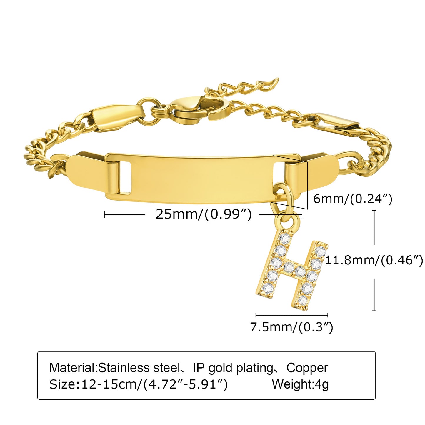 Stainless Steel Zircon Inlay English Letter Bracelet for Women and Children