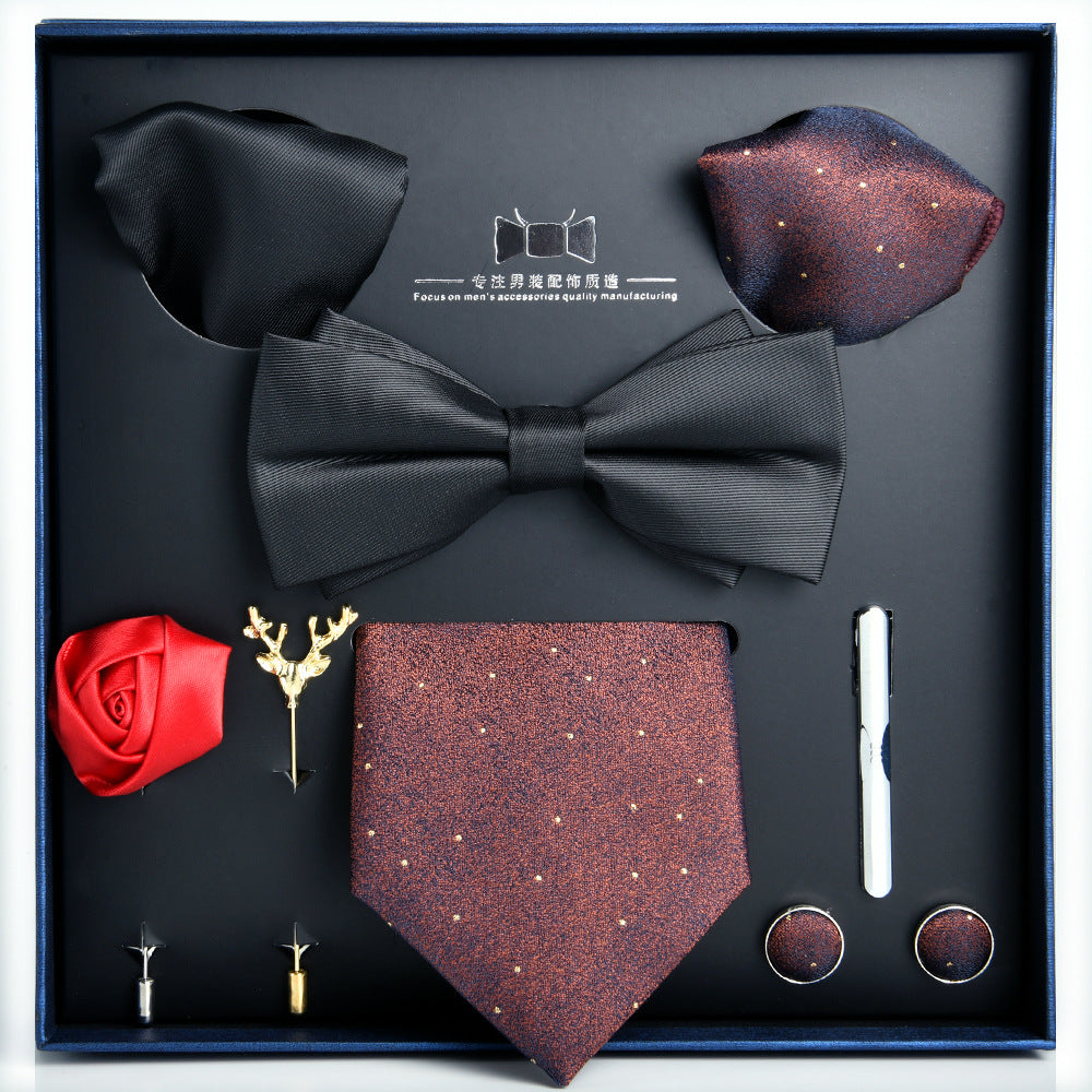 Business Stripe Polyester Men's Tie Gift Set - 8 Piece Collection for Weddings and Formal Occasions