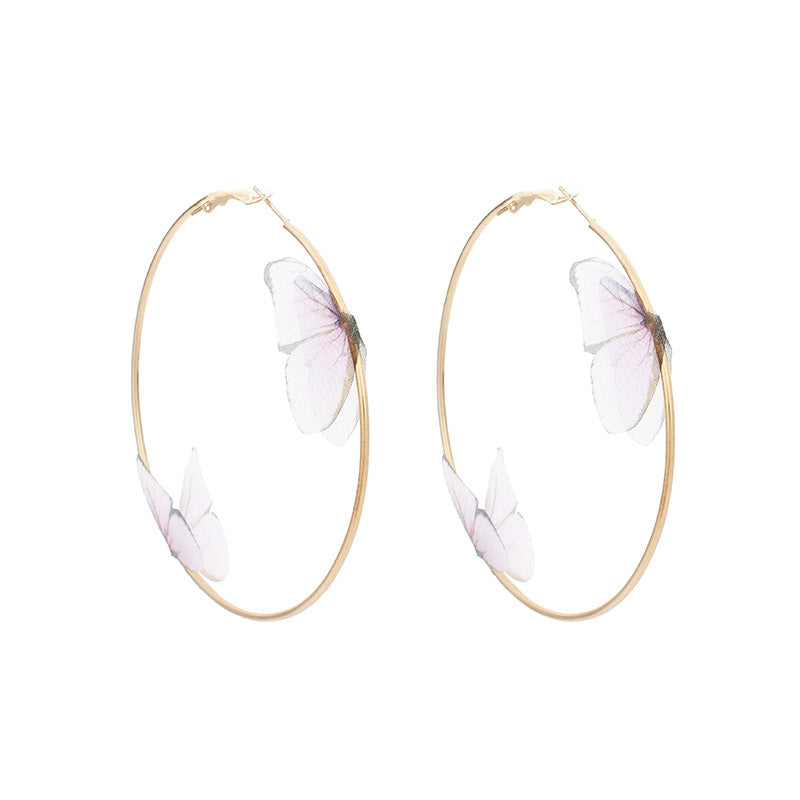 IG Style Fashion Fabric Butterfly Alloy Hoop Earrings