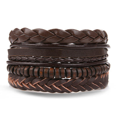 Retro Multi-Layer Leather and Wood Bead Men's Bracelet