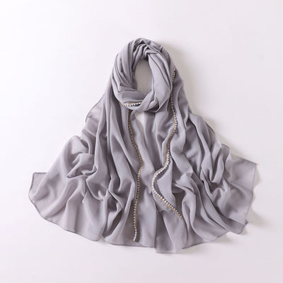 75D Pearl Chiffon Beaded Double Chain Hijab Scarf for Middle East and Africa