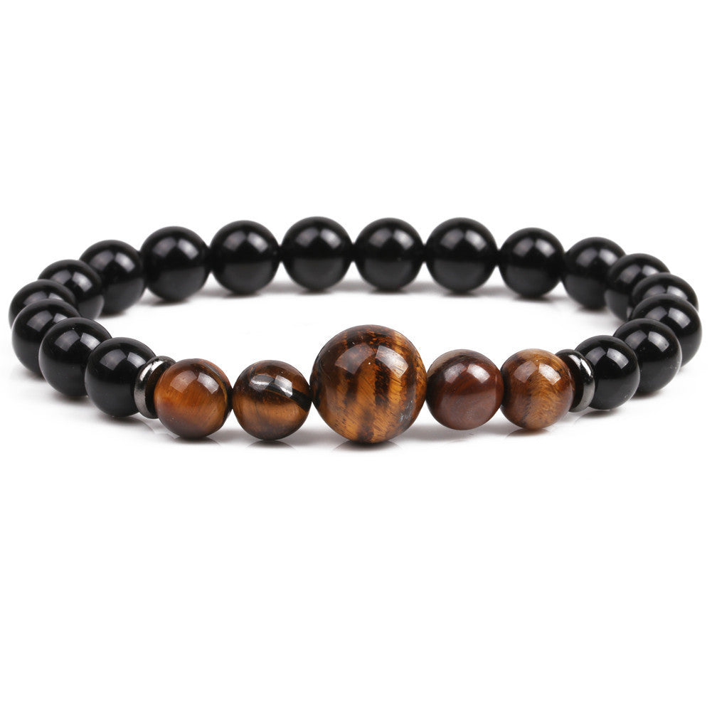 Fashion Adjustable Black Matte Woven Bracelet with Tiger Eye Stone