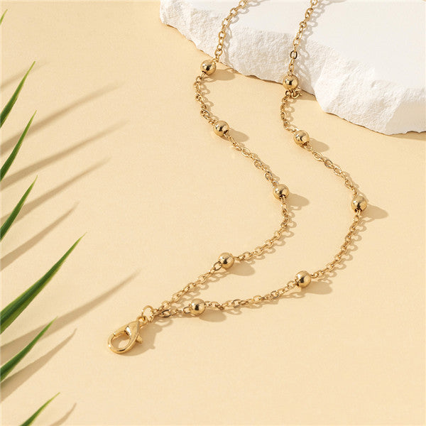 Retro Simple Golden Alloy Bracelet with Beaded Decoration for Daily Wear