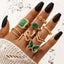 Punk Heart Snake Alloy Gemstone & Green Butterfly Crystal Ring Set for Women