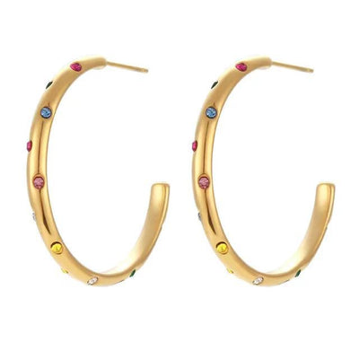 18K Gold Plated Geometric Zircon Stainless Steel Hoop Earrings