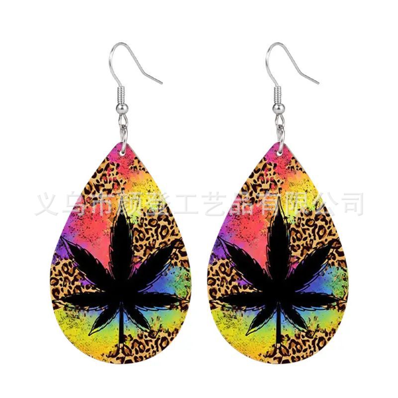 Bohemian African Style PU Leather & Acrylic Water Drop Earrings