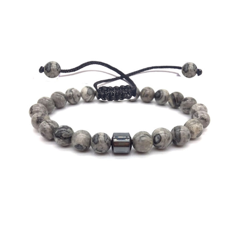 Simple Style Adjustable Map Tiger Eye and Hematite Beaded Bracelet