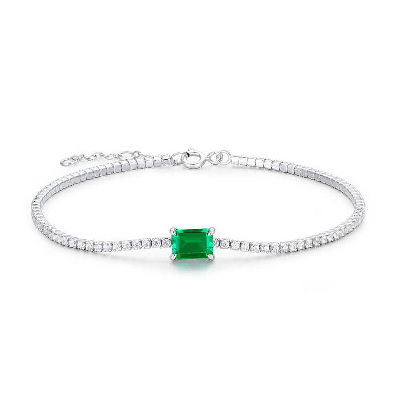 Sterling Silver Rose Gold Plated Square Gemstone Zircon Bracelet with Cultivated Emerald Inlay