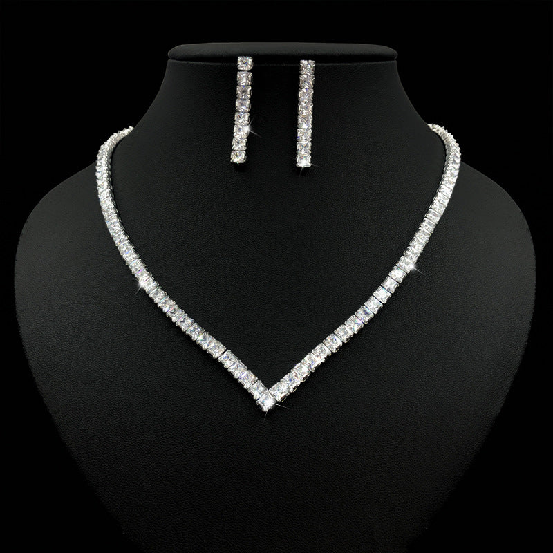 Luxurious Geometric Zircon Women's Jewelry Set - Necklace and Earrings