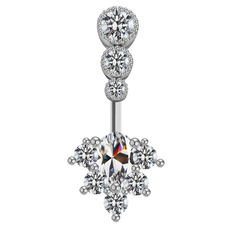 Luxurious Heart-Shaped Zircon Rhinestone Belly Ring with Wing Design