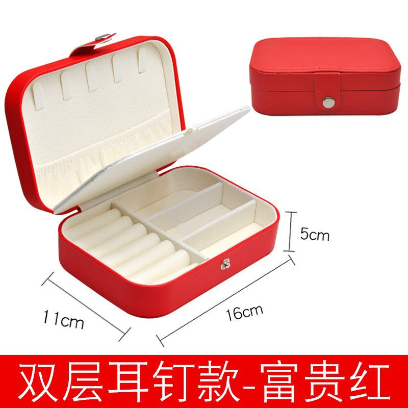 Simple Style PU Leather Double Layer Jewelry Box with Earring Holder - Multiple Colors Available