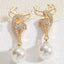 1 Pair Elegant Deer Inlay Pearl Zircon 14k Gold Plated Stud Earrings