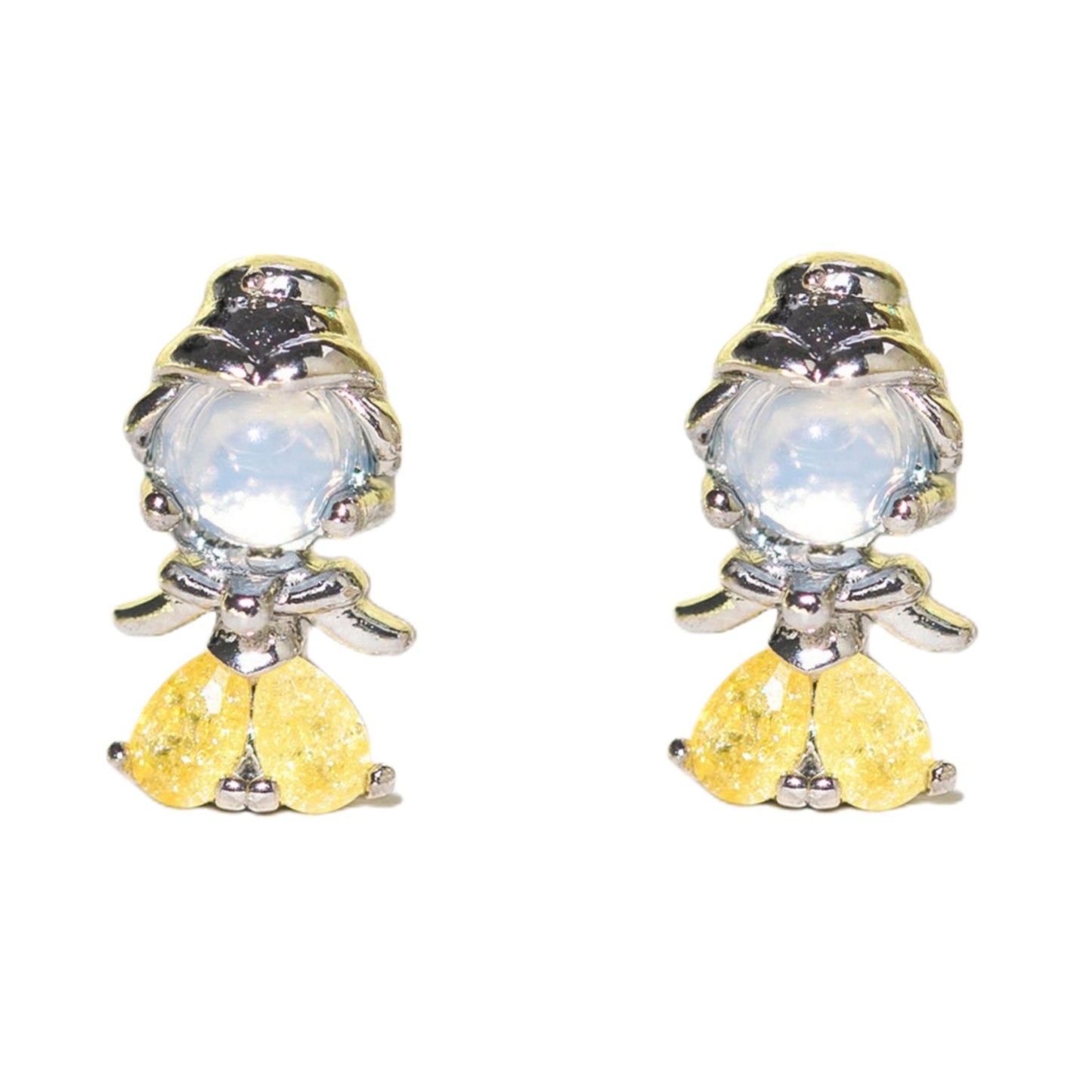 1 Set Sweet Cartoon Design 18K Gold Plated Brass Zircon Ear Studs Trio Set