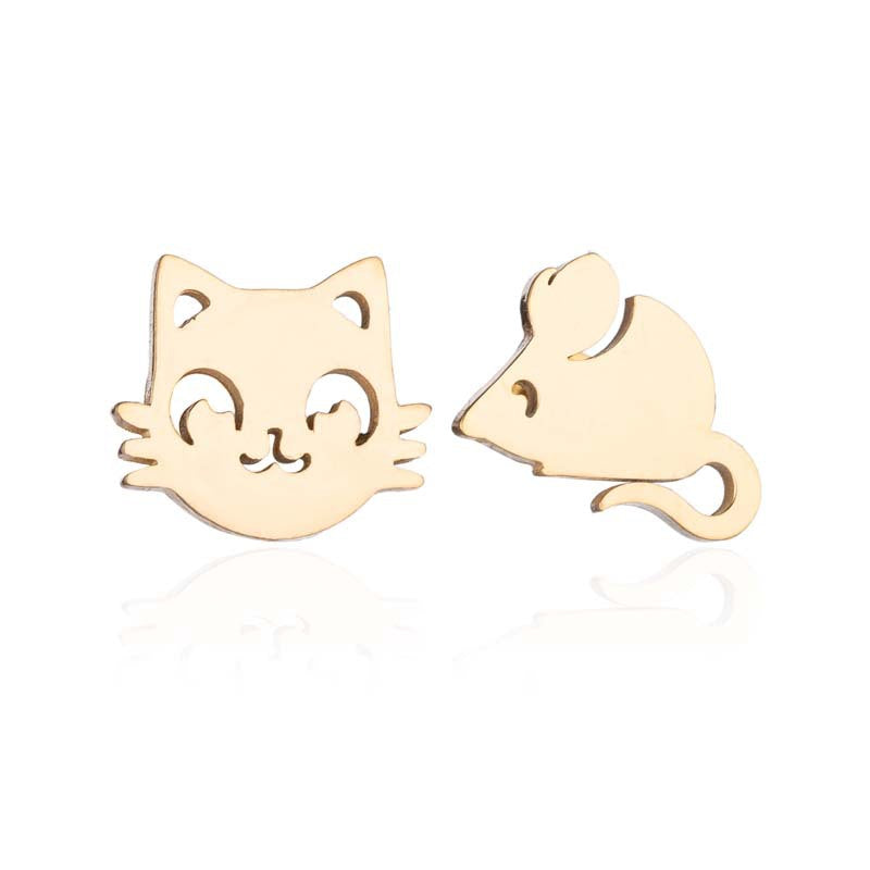 Fashion Cat Stainless Steel Plating Ear Studs 1 Pair