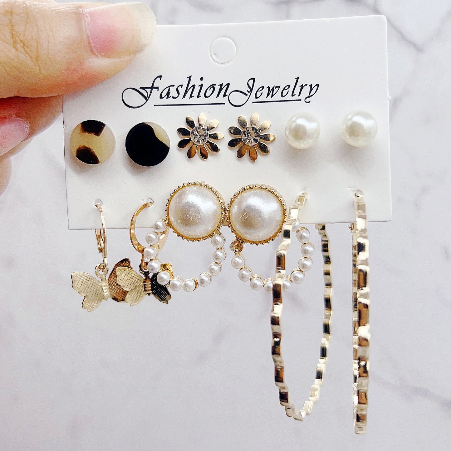 Creative Butterfly & Pearl Earrings Set - 15 Pairs Vintage Acrylic & Simple Tassel Design