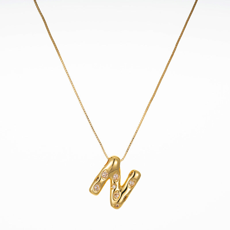 Elegant Gold Plated Zircon Letter Pendant Necklace - Minimalist Design