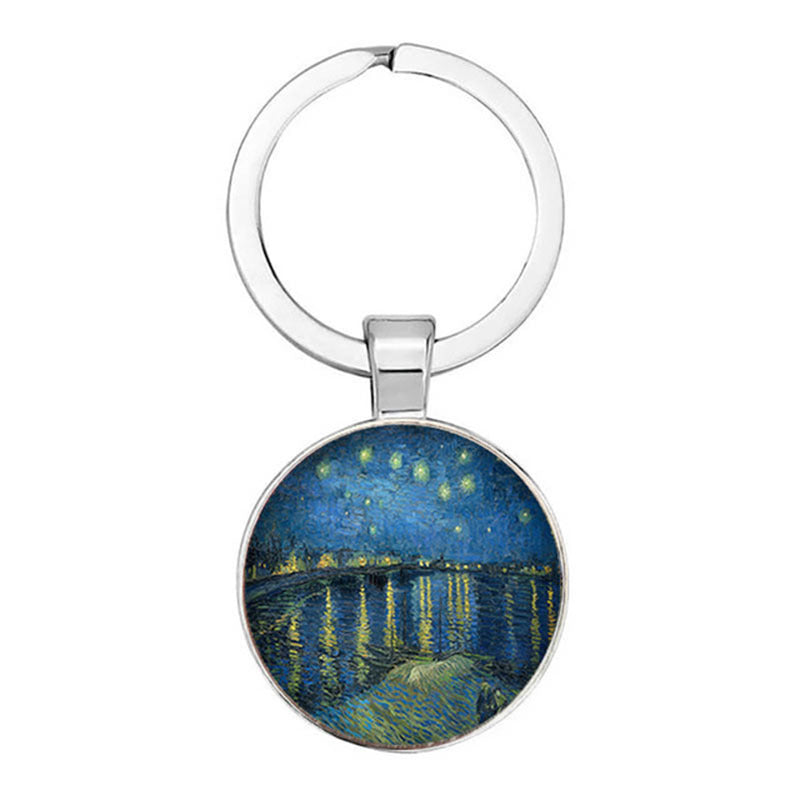 Bohemian Sunflower Starry Sky Glass Pendant Keychain