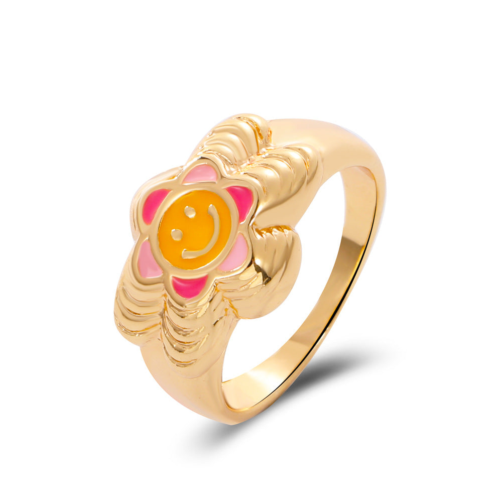 Fashion Heart Smiley Flower Geometric Alloy Ring