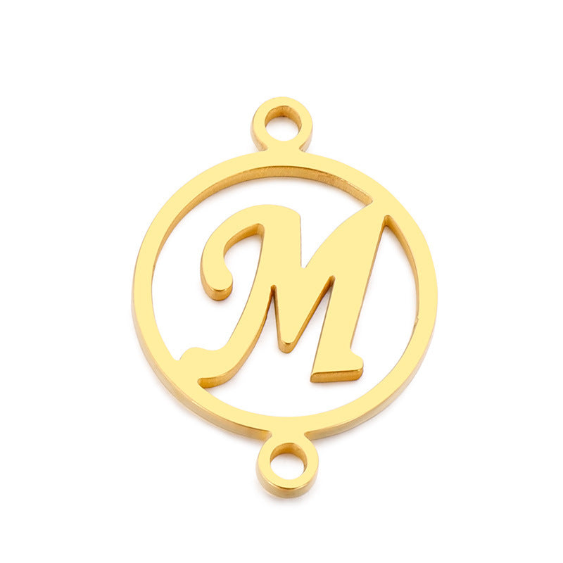 "Stainless Steel Geometric Double Circle Hollow Letter Pendant Necklace"