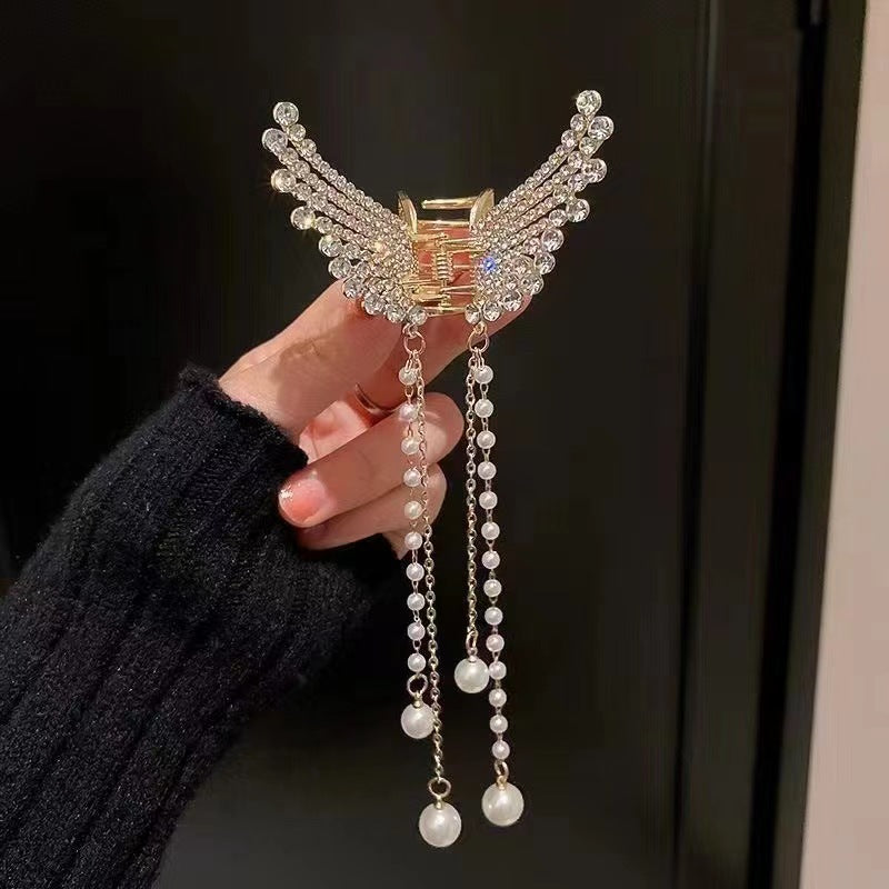 Women's Butterfly Pearl Rhinestone Hair Claw Clip