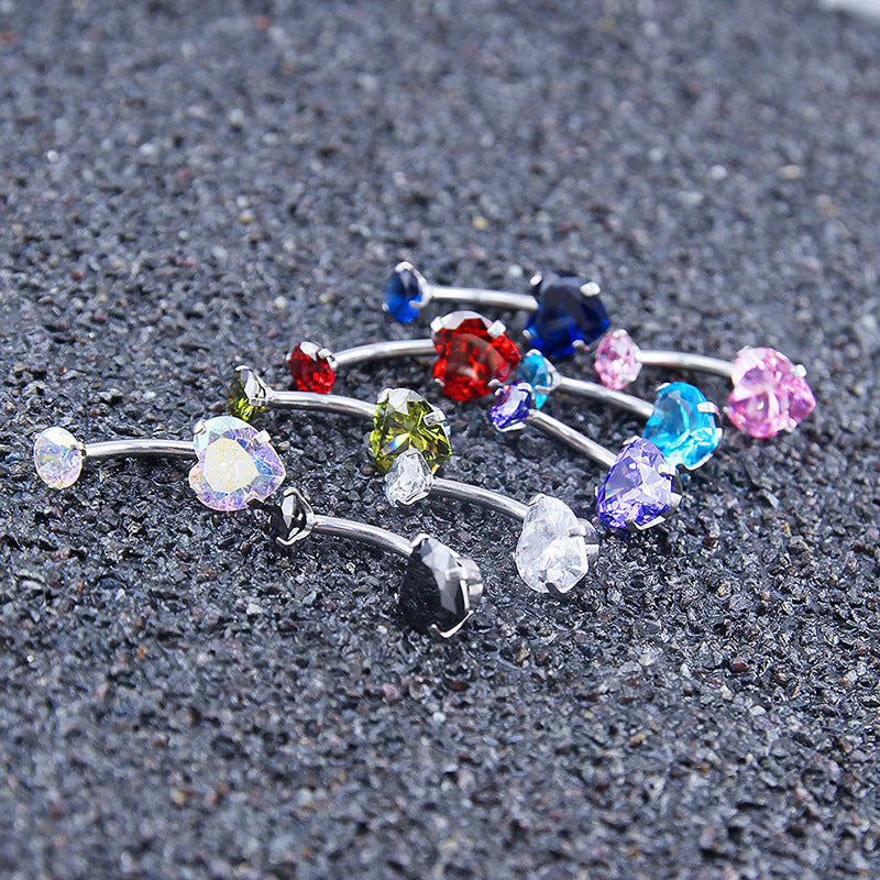 Heart Shape Stainless Steel Zircon Belly Ring 14g 11mm