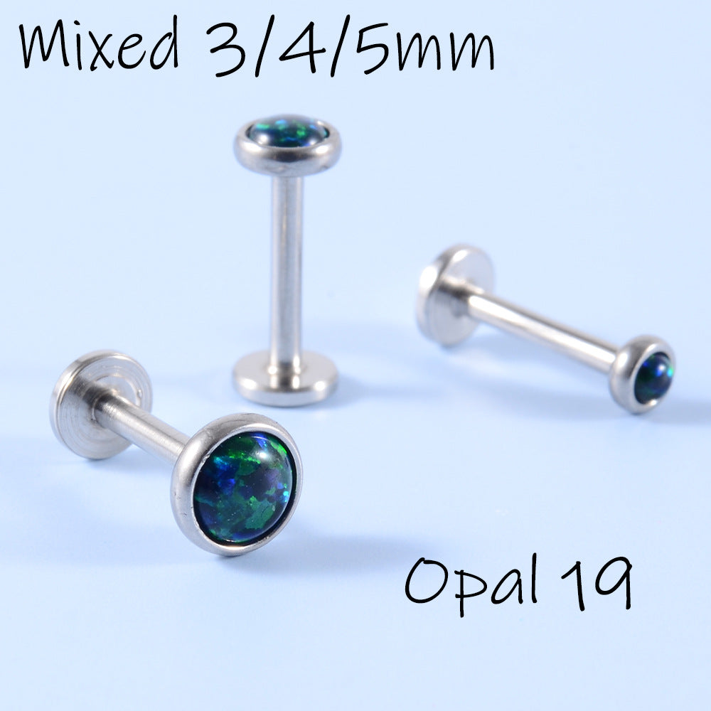 18K Gold Plated Opal Lip and Ear Stud Set - Stainless Steel