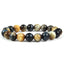 Retro Classic Round Wood Agate Beaded Bracelet with 8mm Tiger Eye and Rainbow Beads