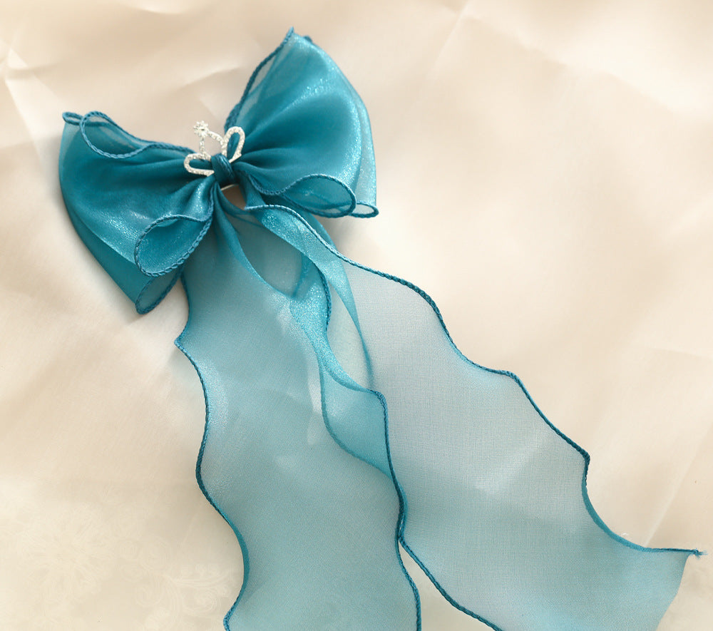 Children's Bow Knot Pearlescent Yarn Hair Clip with Long Streamers