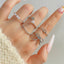 Elegant Heart Bow Knot & Pearl Geometric Ring Set for Women