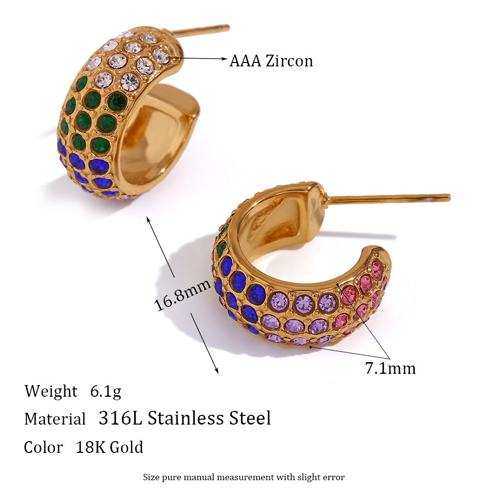 Vintage Color Block Zircon Inlay 18K Gold Plated Stainless Steel Jewelry Set